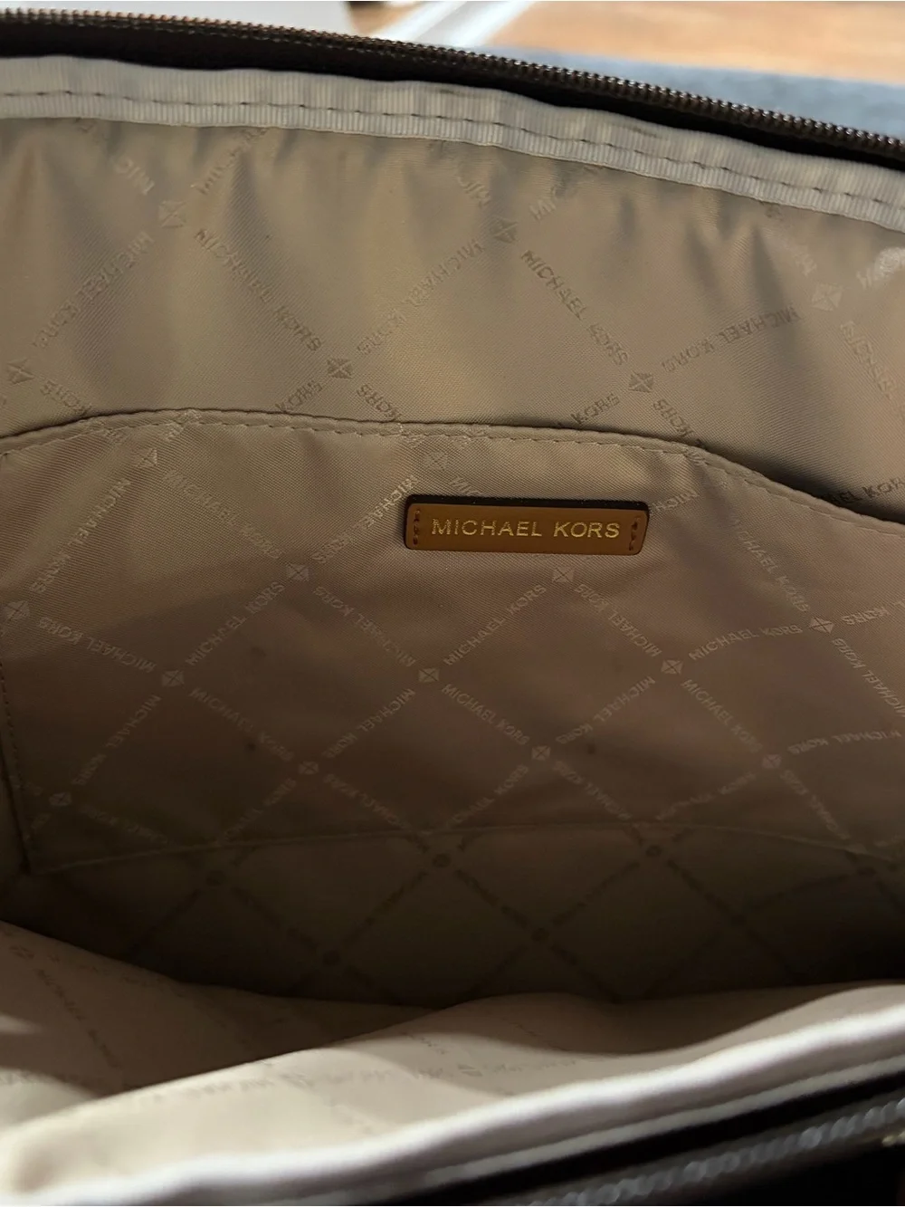 Michael Kors Brown Monogram Travel Pouch with Gold Logo